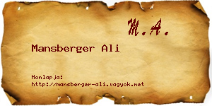 Mansberger Ali névjegykártya